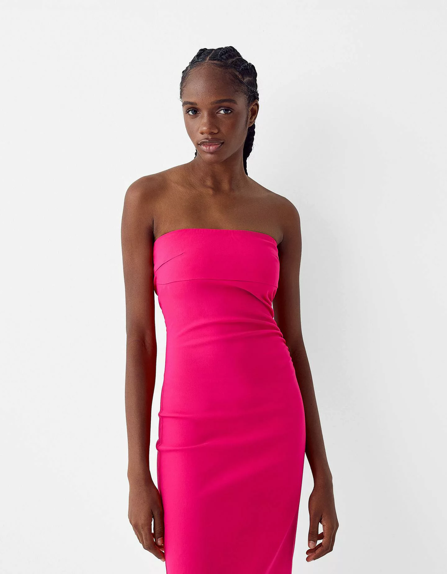 Bershka Bandeau-Midikleid Damen Xs Fuchsia günstig online kaufen