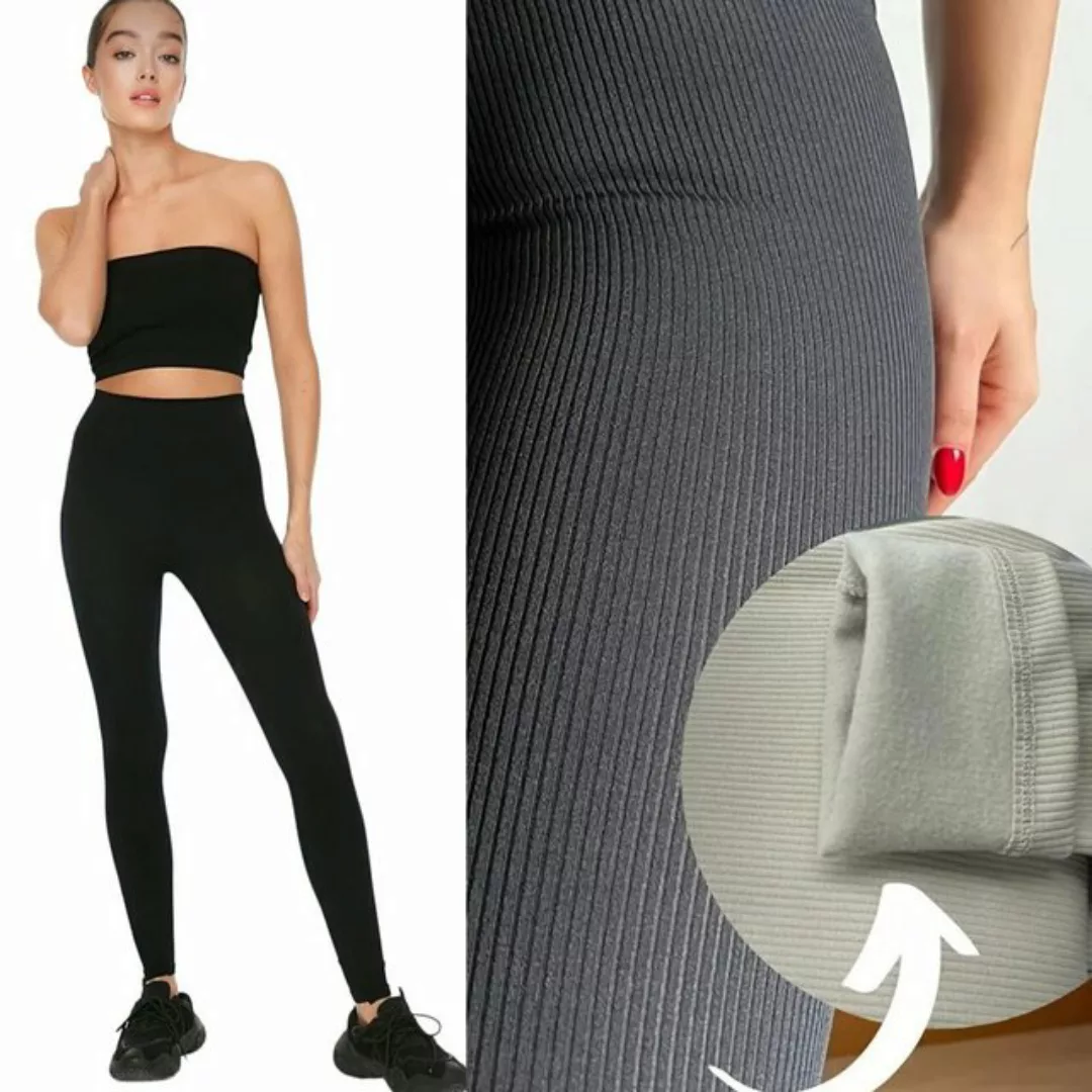 fashionshowcase Leggings Gerippte Leggings mit Fleecefutter High-Waist Flee günstig online kaufen