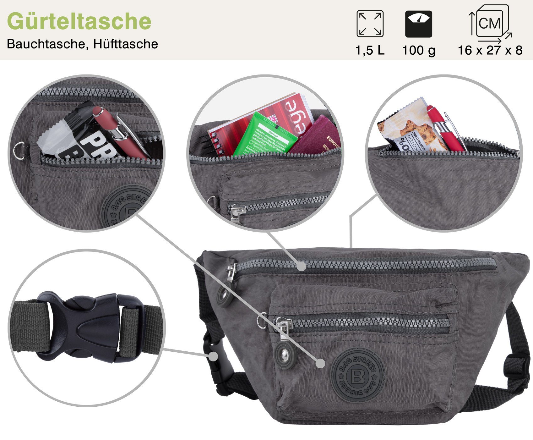 compagno Henkeltasche, Sportive Gürteltasche mit 3 günstig online kaufen