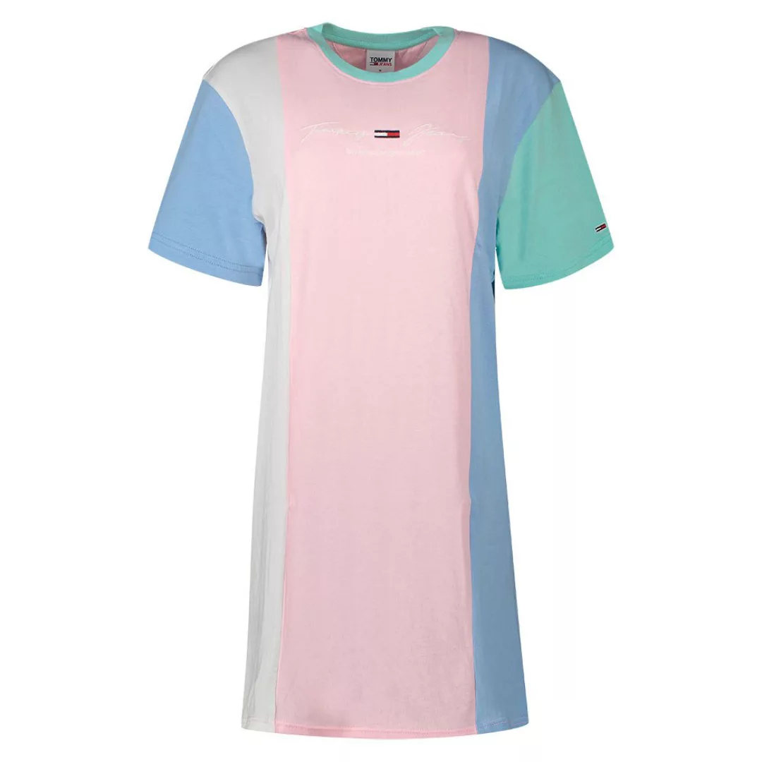 Tommy Jeans – Pastel Collection – T-Shirtkleid mit Farbblock-Design-Rosa günstig online kaufen
