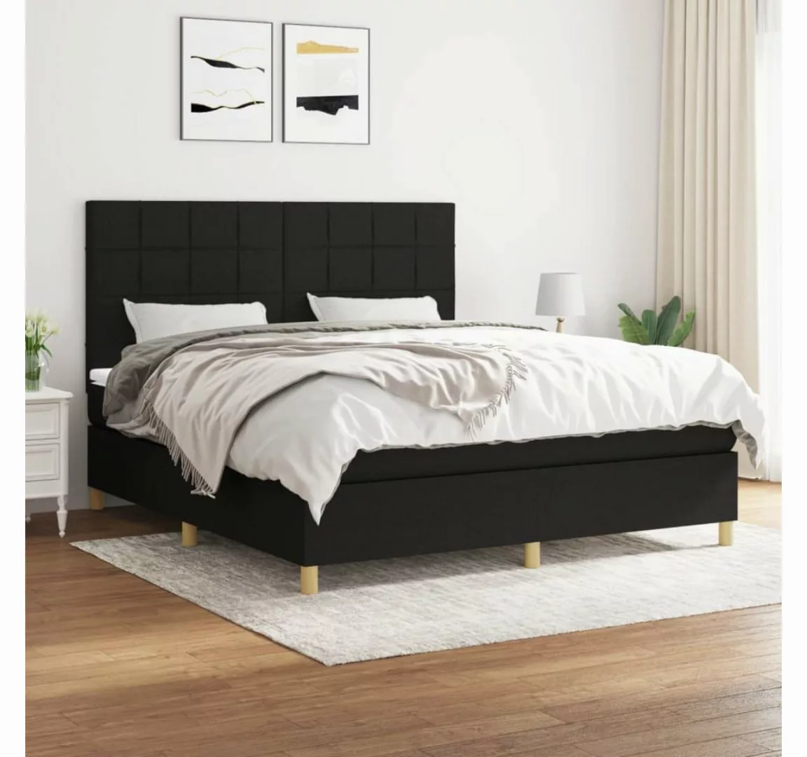 vidaXL Boxspringbett Boxspringbett mit Matratze Schwarz 160x200 cm Stoff Be günstig online kaufen