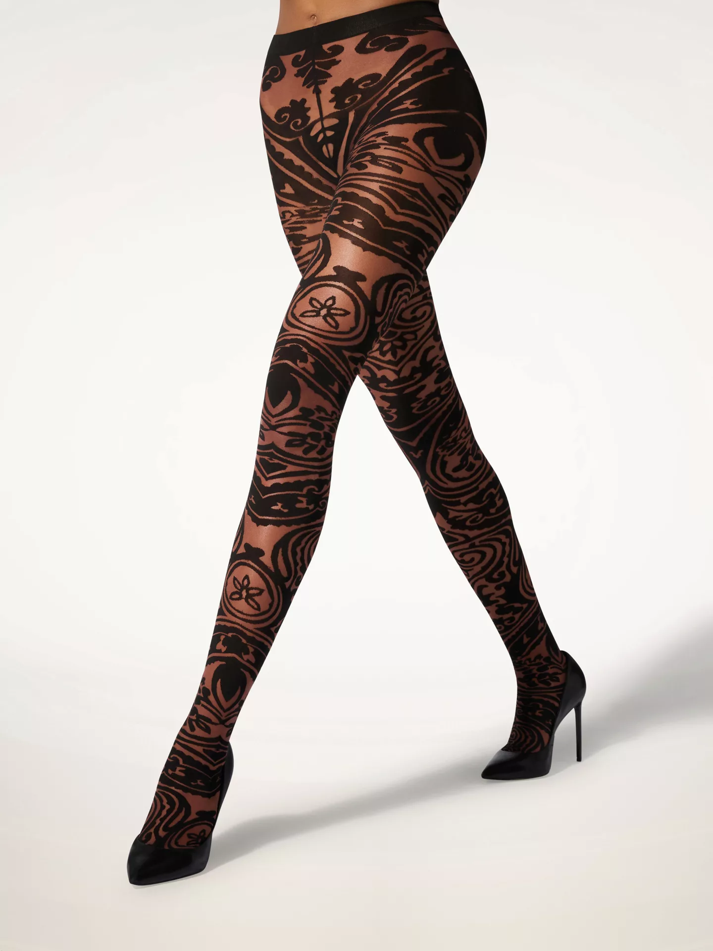 Wolford - Paisley Tattoo Tights, Frau, chocolate/black, Größe: S günstig online kaufen