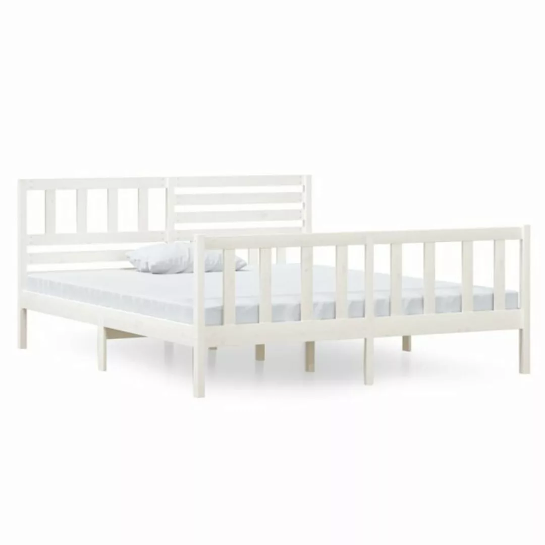 vidaXL Bettgestell Massivholzbett Weiß 140x190 cm Bett Bettgestell Bettrahm günstig online kaufen