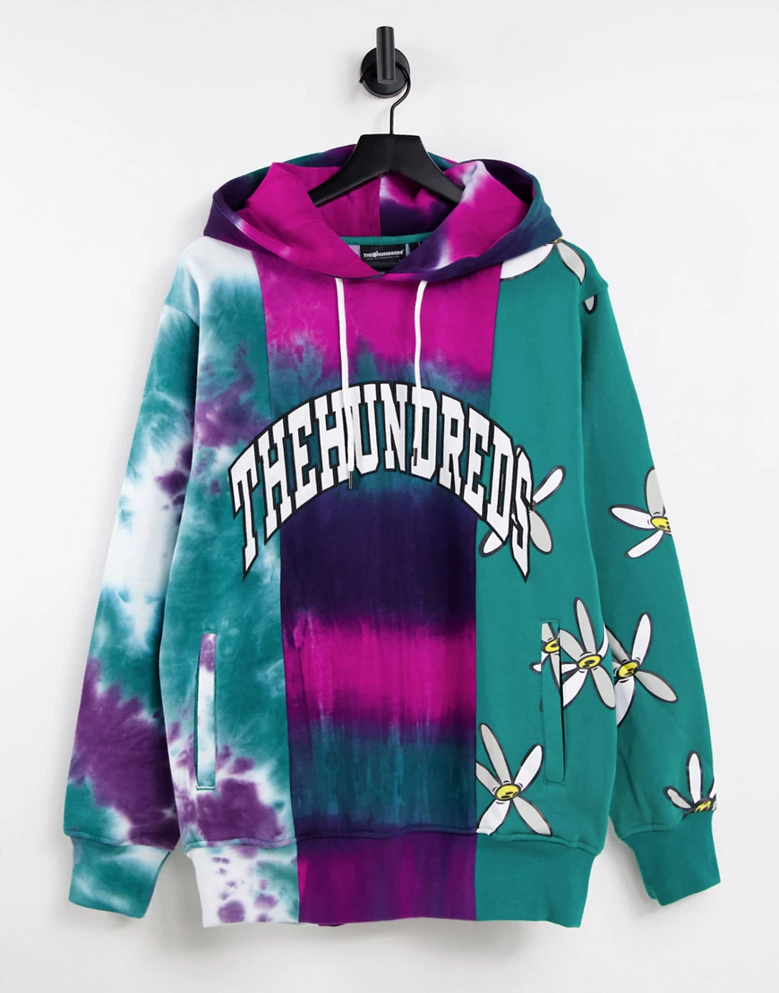 The Hundreds – Kapuzenpullover in Blau mit geteiltem Design mit Batikmuster günstig online kaufen