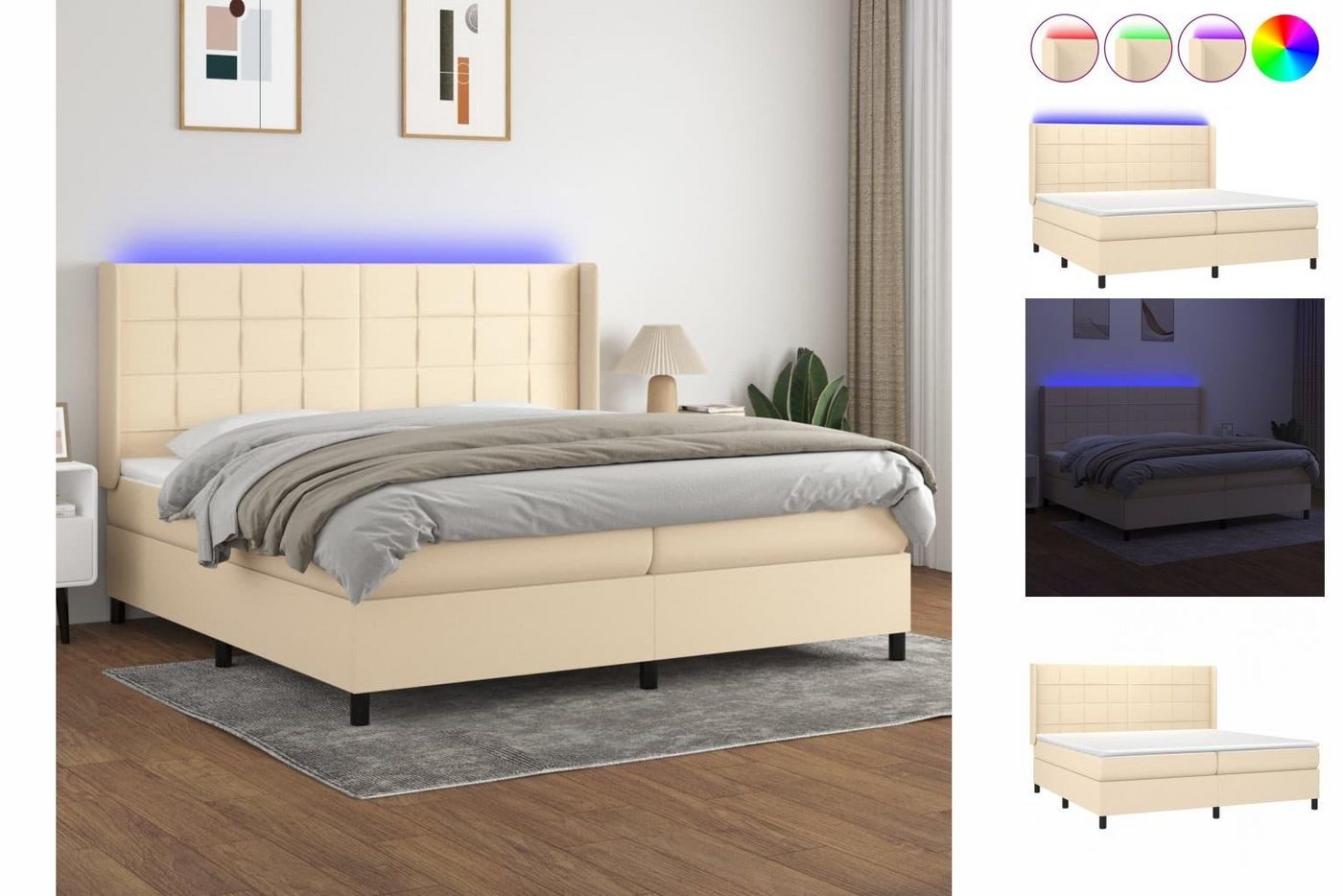 vidaXL Bettgestell Boxspringbett mit Matratze LED Creme 200x200 cm Stoff Be günstig online kaufen