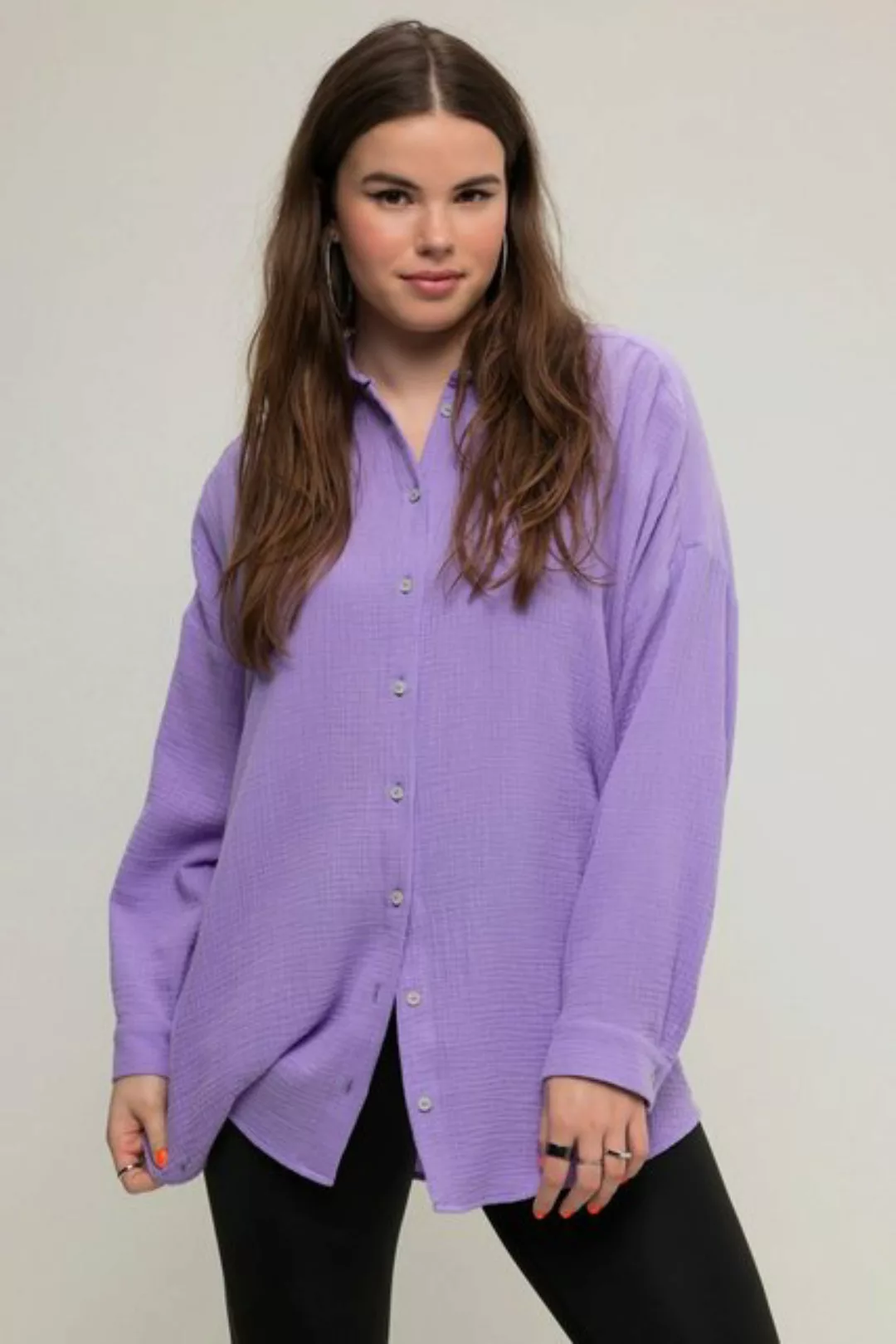 Studio Untold Hemdbluse Musselin Bluse oversized Hemdkragen Langarm günstig online kaufen