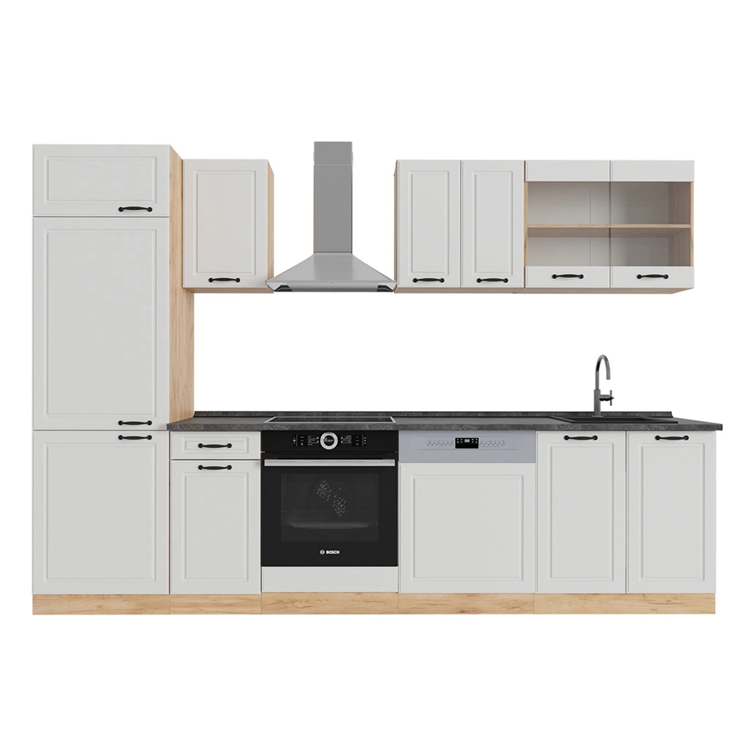 Vicco Küchenzeile R-Line, Weiß Landhaus/Goldkraft Eiche, günstig online kaufen