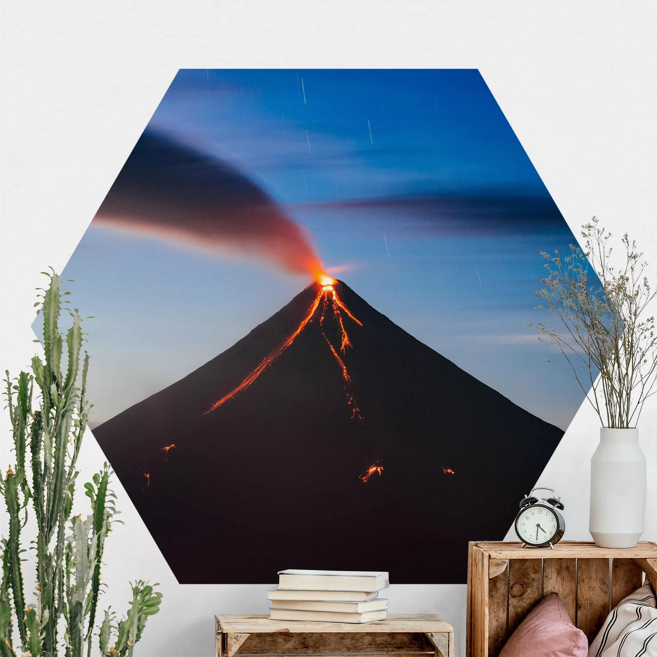 Hexagon Fototapete selbstklebend Vulkan günstig online kaufen