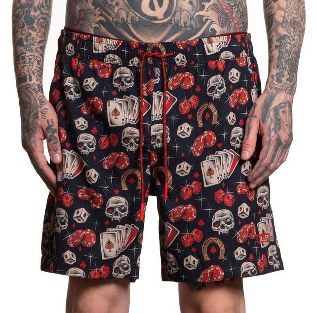 Sullen Clothing Boardshorts Tough Luck Tattoo Print Schädel Skull Karten Hu günstig online kaufen