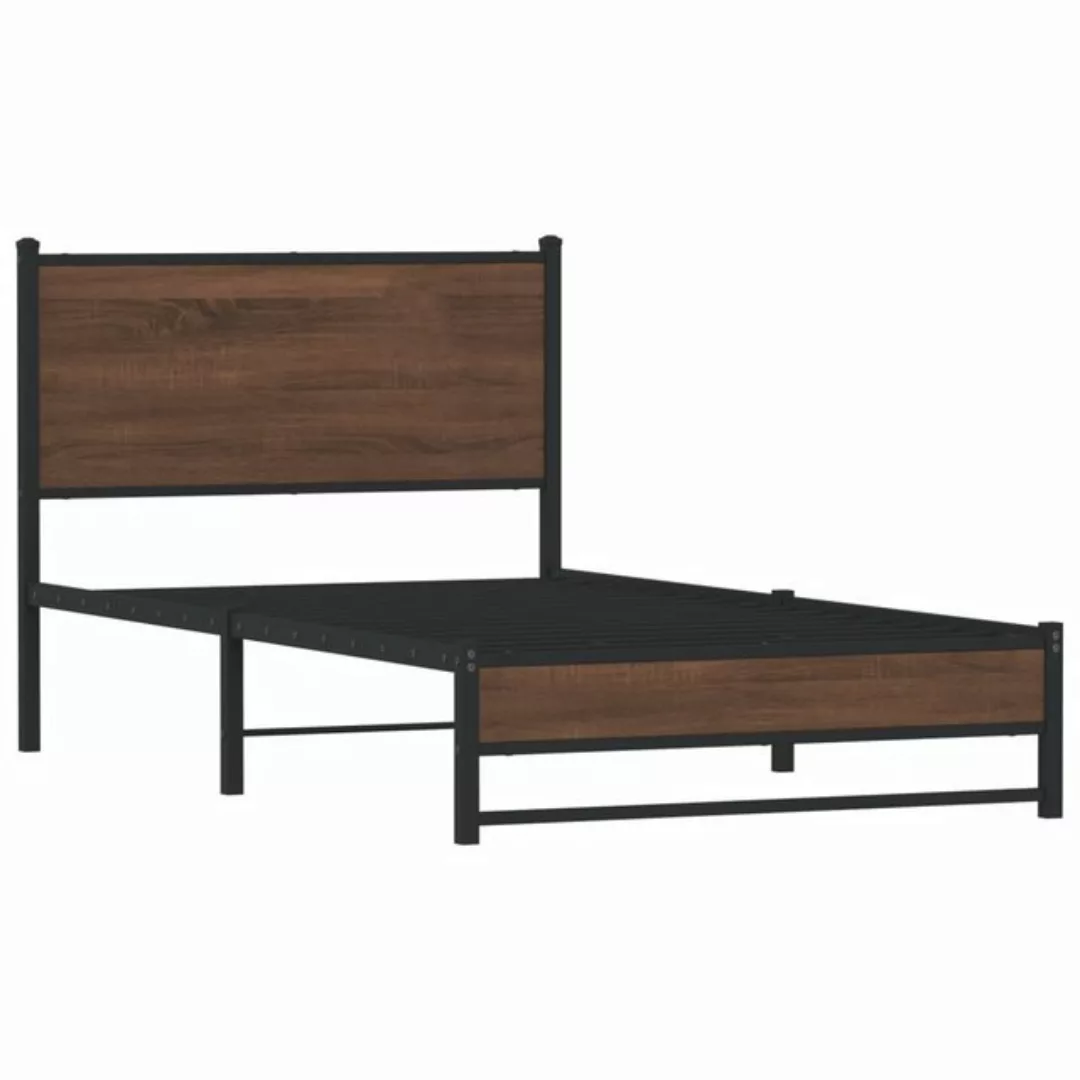 vidaXL Bett Bettgestell mit Kopfteil Metall Braun Eichen-Optik 100x190 cm günstig online kaufen