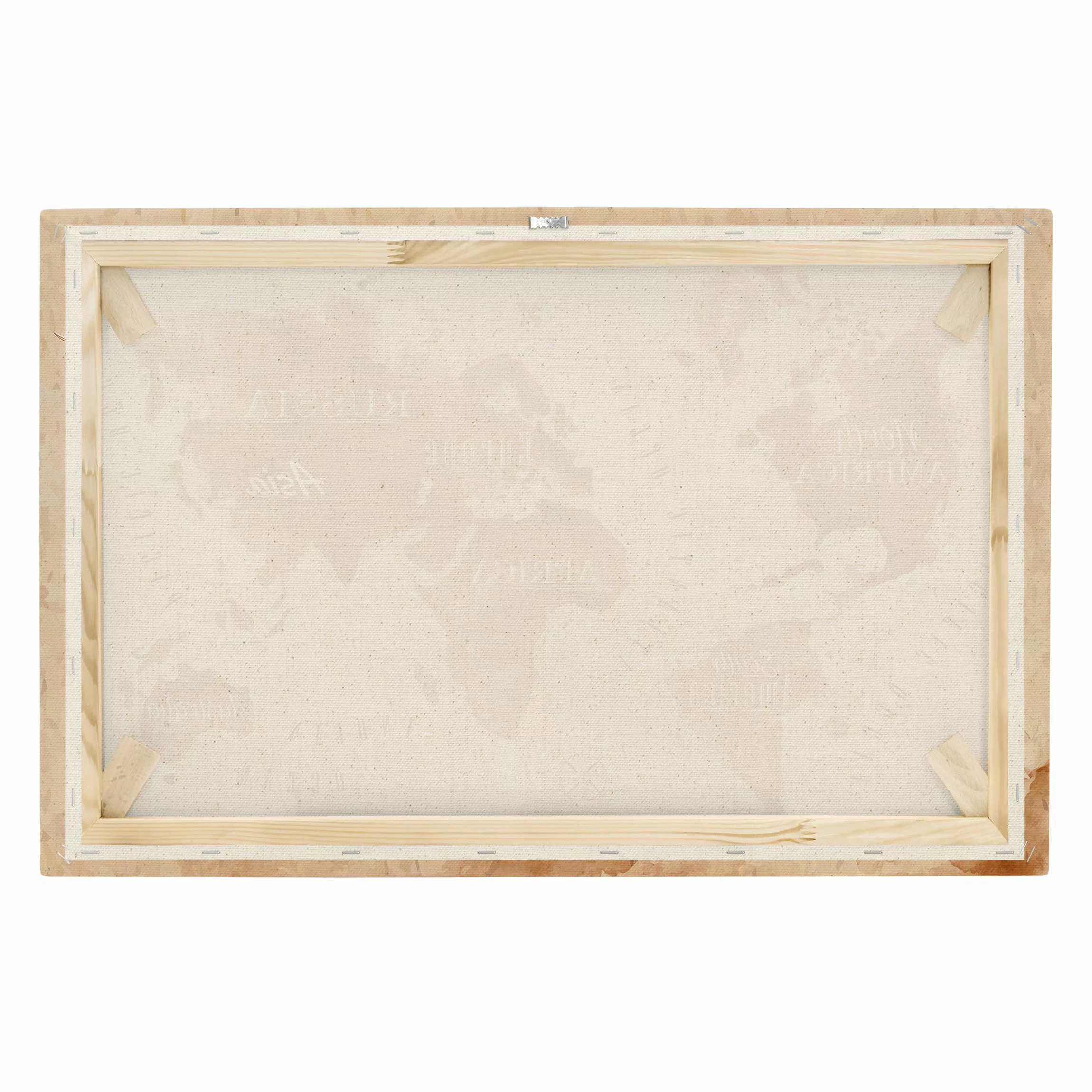 Leinwandbild auf Naturcanvas Aquarelloptik Weltkarte beige braun günstig online kaufen