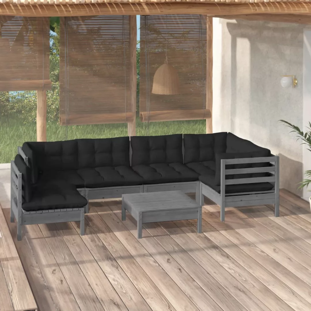 7-tlg. Garten-lounge-set Mit Kissen Grau Kiefernholz günstig online kaufen