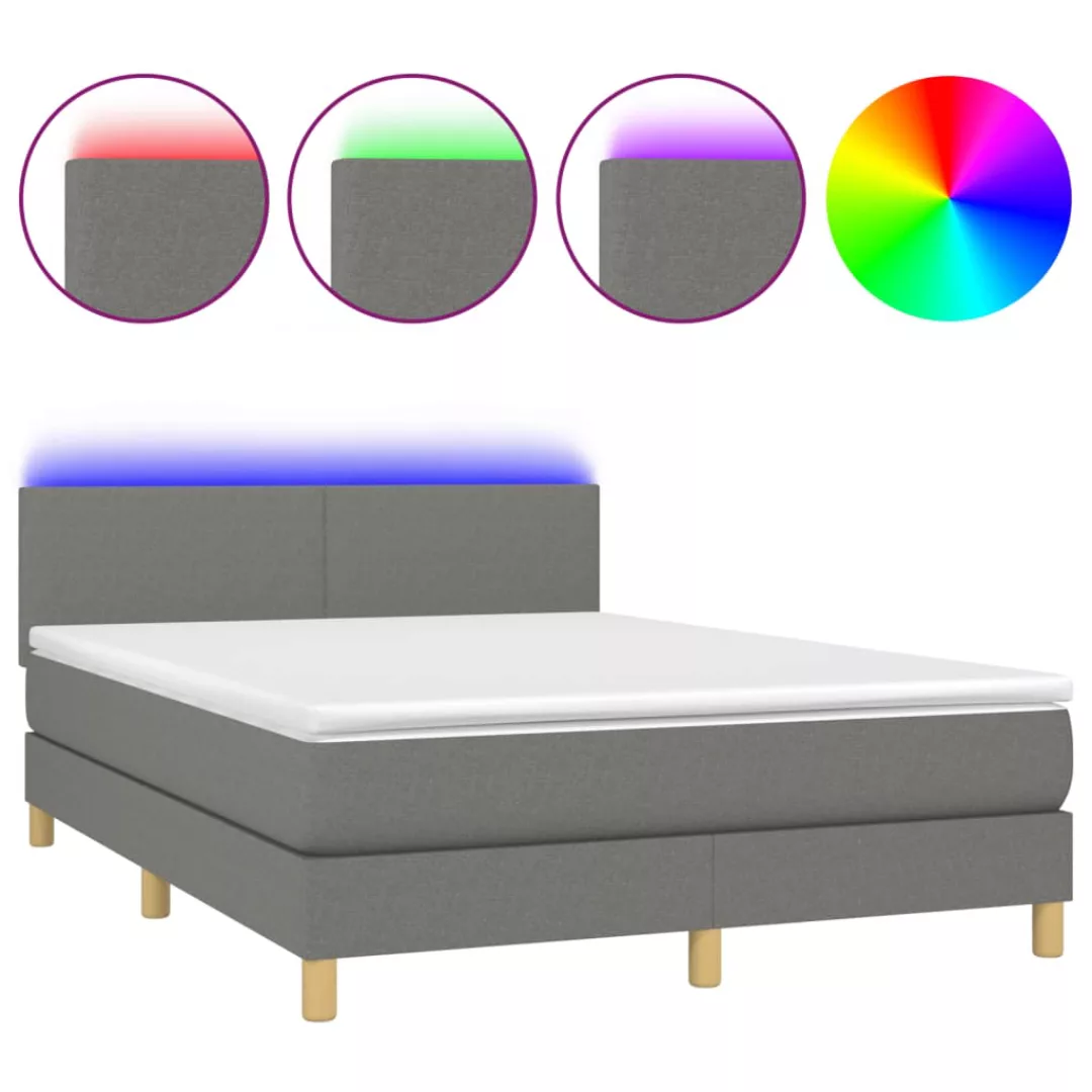 Vidaxl Boxspringbett Mit Matratze & Led Dunkelgrau 140x200 Cm Stoff günstig online kaufen