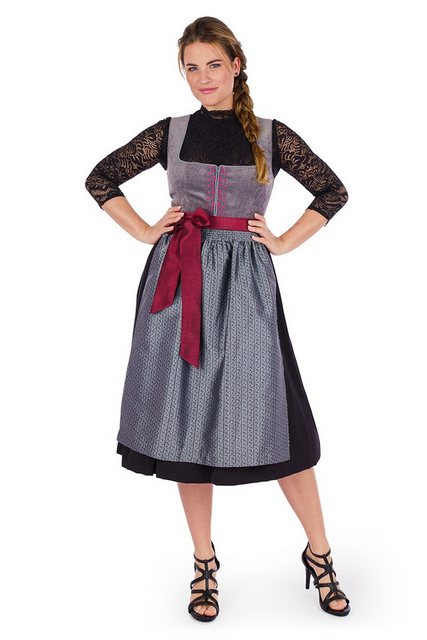 Spieth & Wensky Dirndl Cord Dirndl 2tlg. - ASTRID - grau/schwarz/rot günstig online kaufen