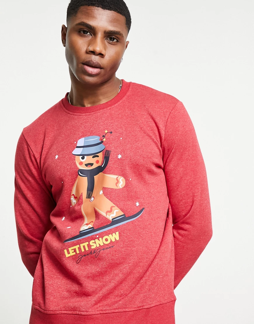 Jack & Jones Originals – Weihnachts-Sweatshirt in Rot mit aufgedrucktem Leb günstig online kaufen