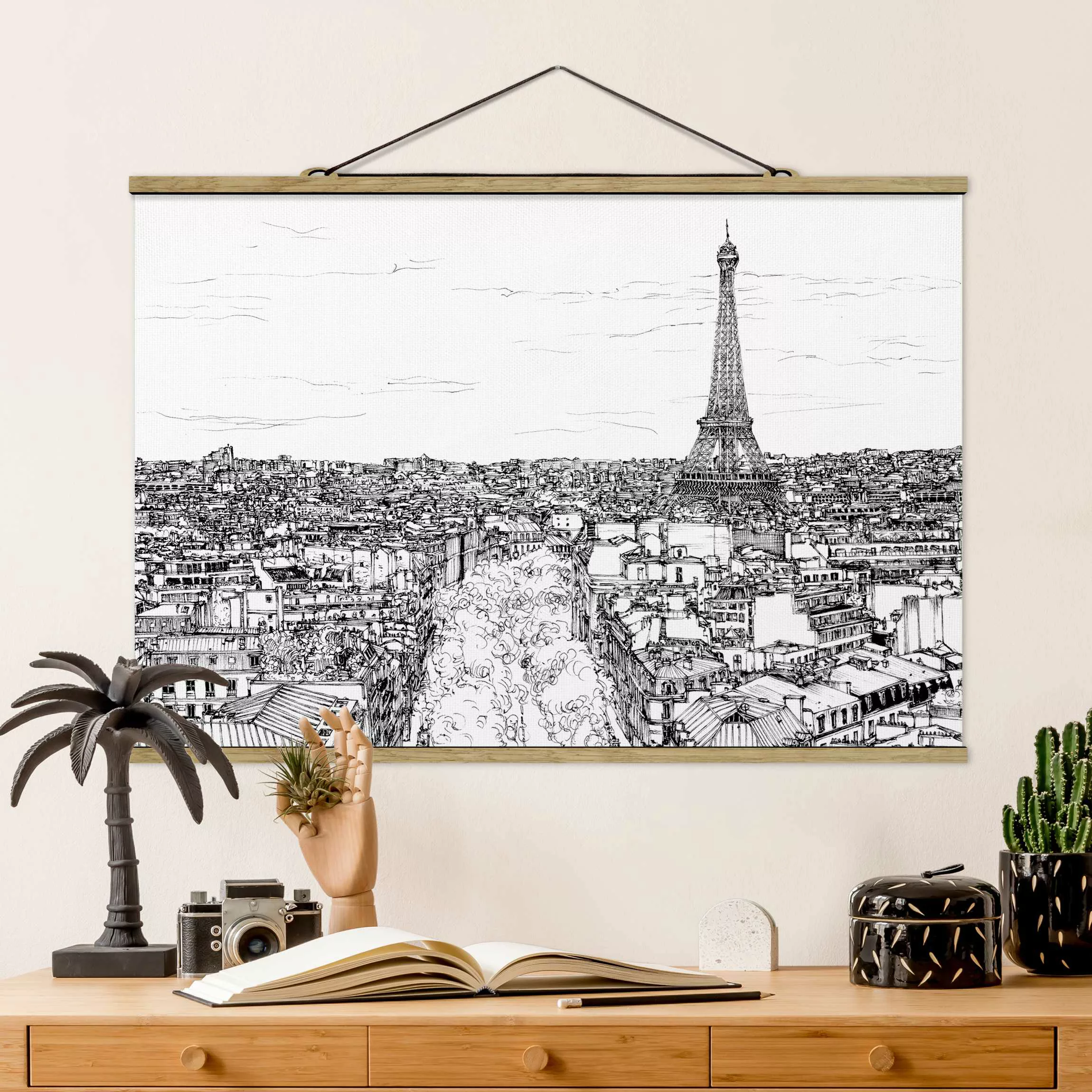 Stoffbild Architektur mit Posterleisten - Querformat Stadtstudie - Paris günstig online kaufen