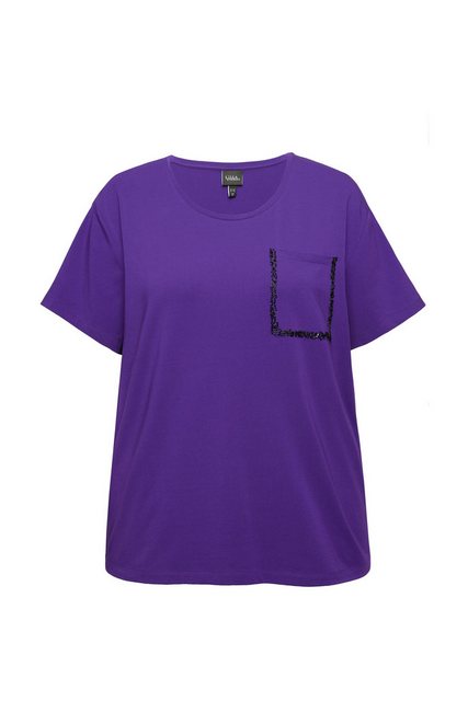 Ulla Popken Rundhalsshirt T-Shirt Brusttasche Perlen Oversized Rundhals günstig online kaufen