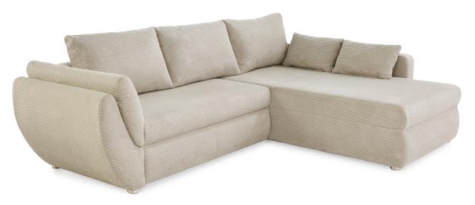 Eckcouch mit Schlaffunktion und Bettkasten Cord Beige ca. 272 x 200cm günstig online kaufen