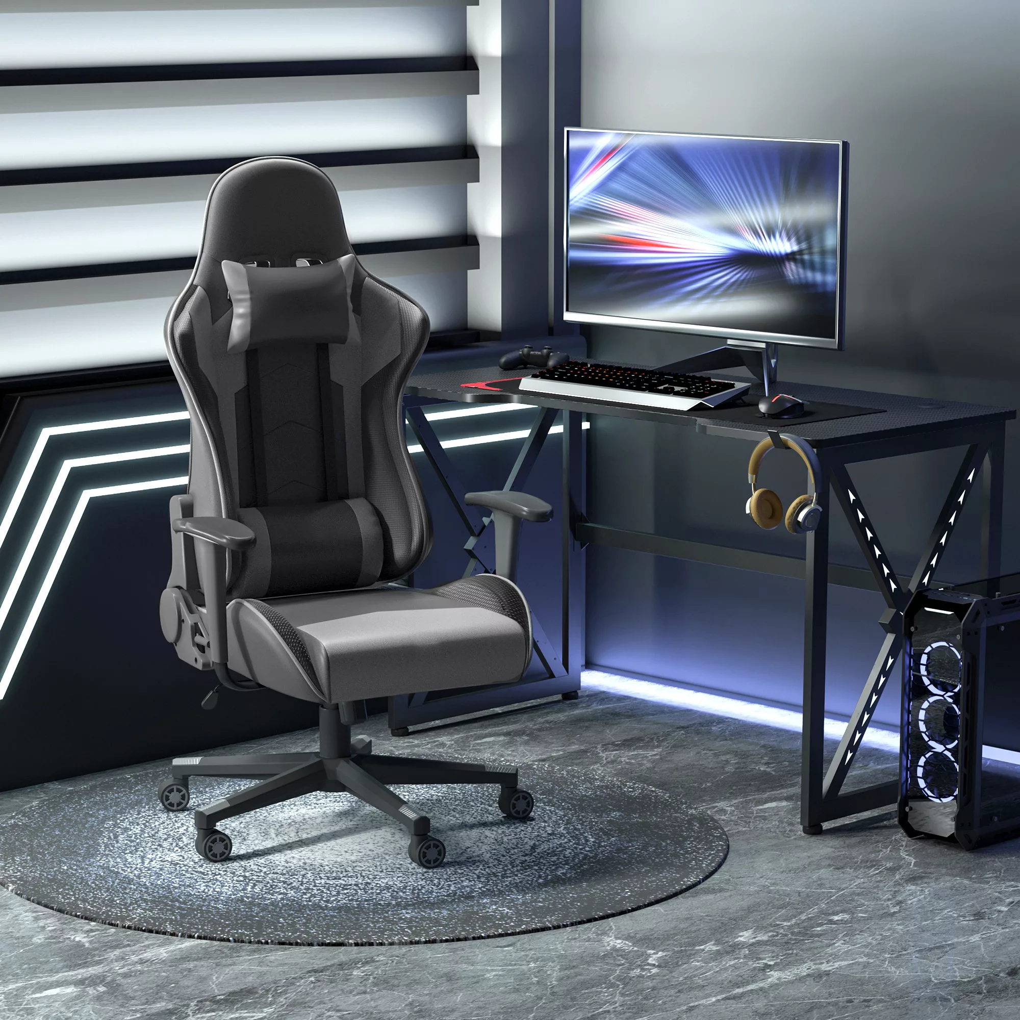 Vinsetto Ergonomischer Bürostuhl Gaming Stuhl Drehstuhl aus Kunstleder & Sc günstig online kaufen