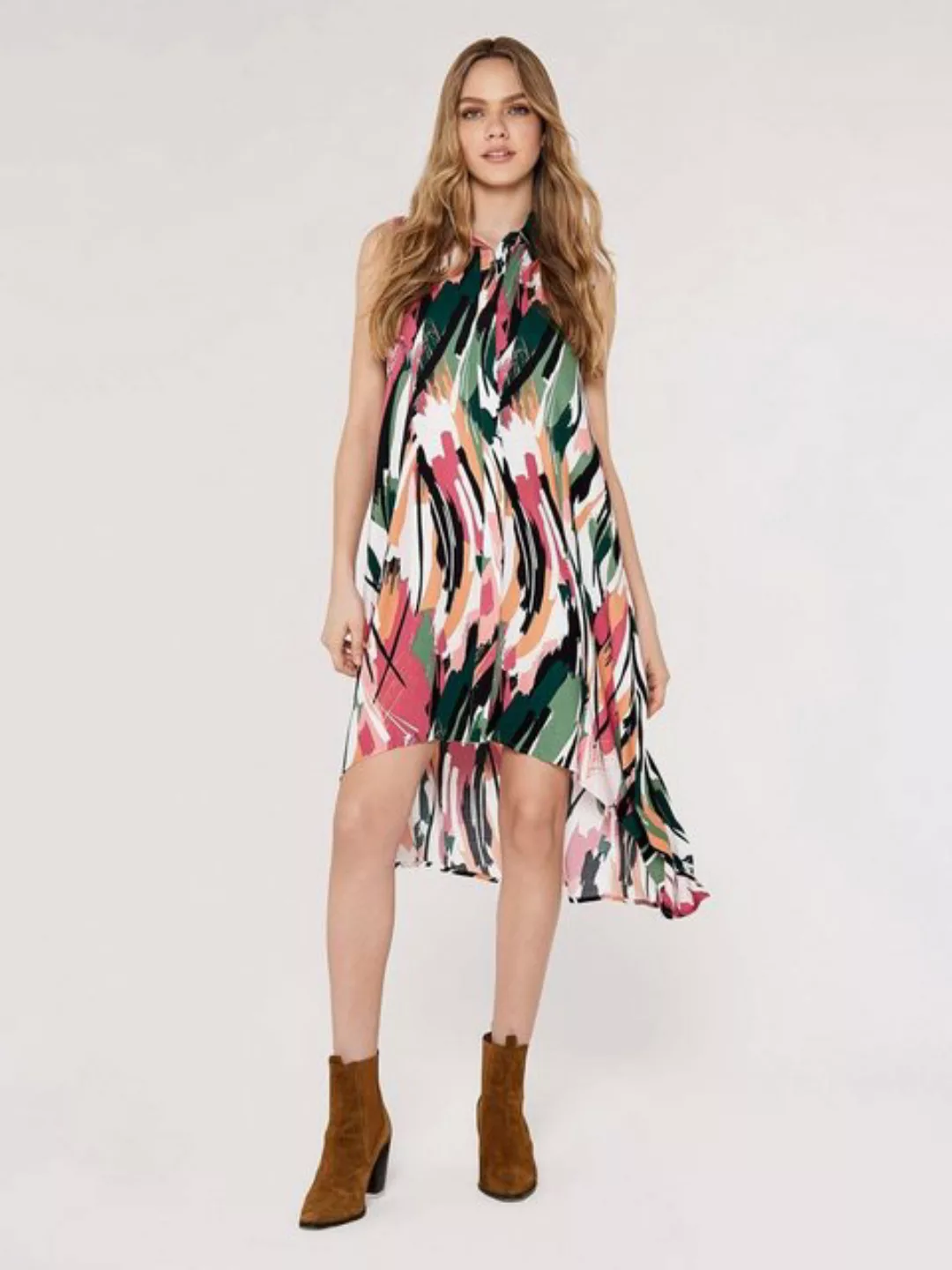 Apricot Minikleid High Low Shirt Sleeveless Dress, mit tollem Druck, mit as günstig online kaufen