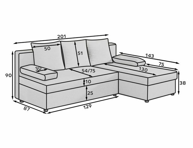 DB-Möbel Ecksofa "Ginotto" mit Schlaffunktion und Bettkasten., Zwei verschi günstig online kaufen