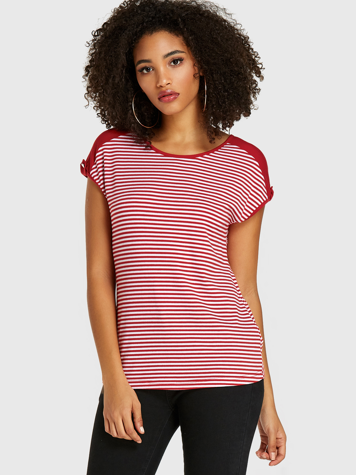 Red Stripe Round Neck Kurzarm T-Shirt günstig online kaufen