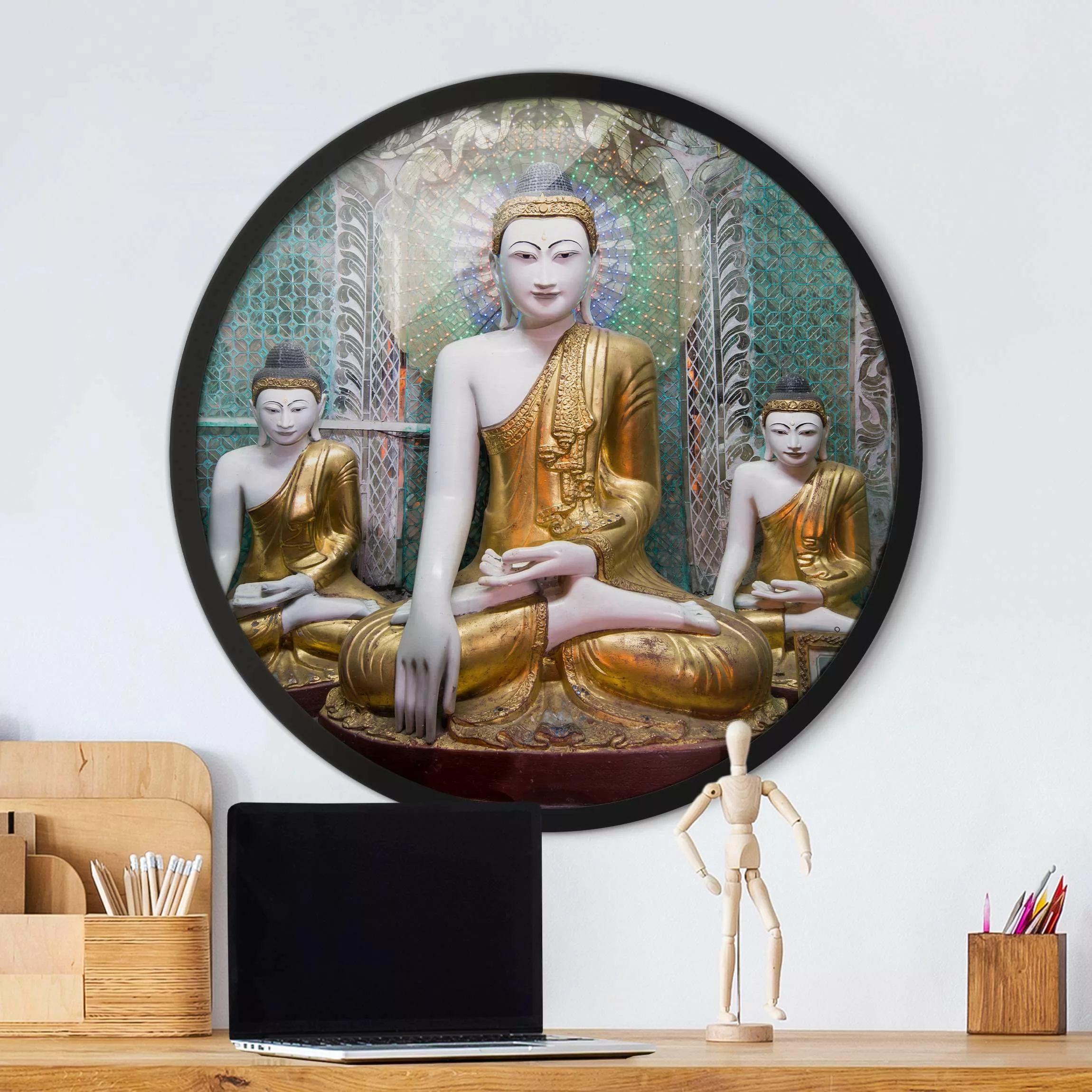 Rundes Gerahmtes Bild Buddha Statuen günstig online kaufen