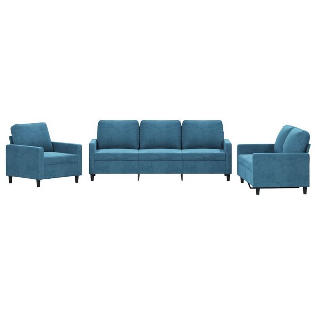 vidaXL Sofa Sofagarnitur Set mit Kissen Samt, 3-tlg., Blau günstig online kaufen