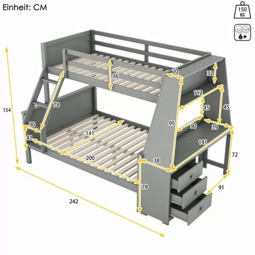 HAUSS SPLOE Etagenbett 90*200cm/140*200cm mit Tisch, großer Stauraum, hohes günstig online kaufen