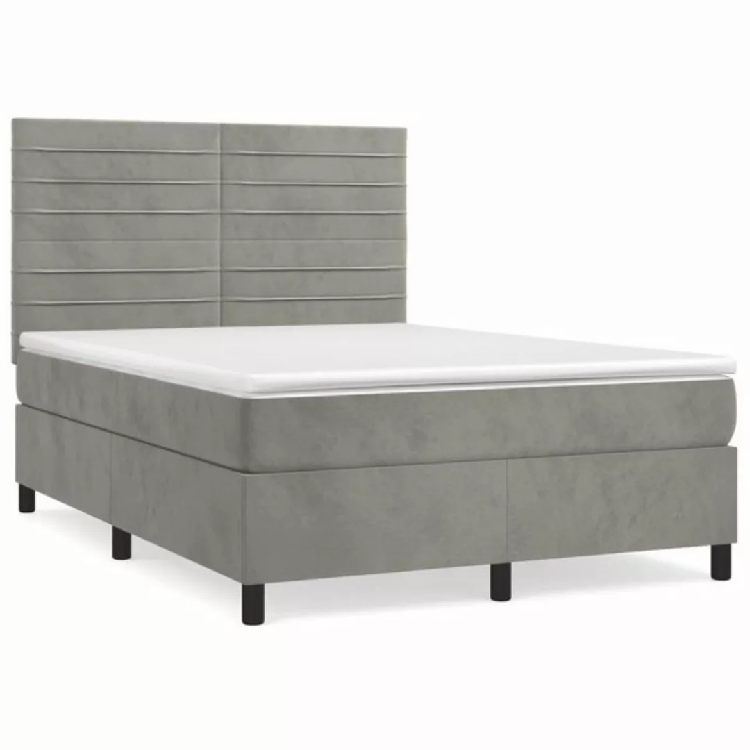 furnicato Bett Boxspringbett mit Matratze Hellgrau 140x190 cm Samt (1-tlg) günstig online kaufen