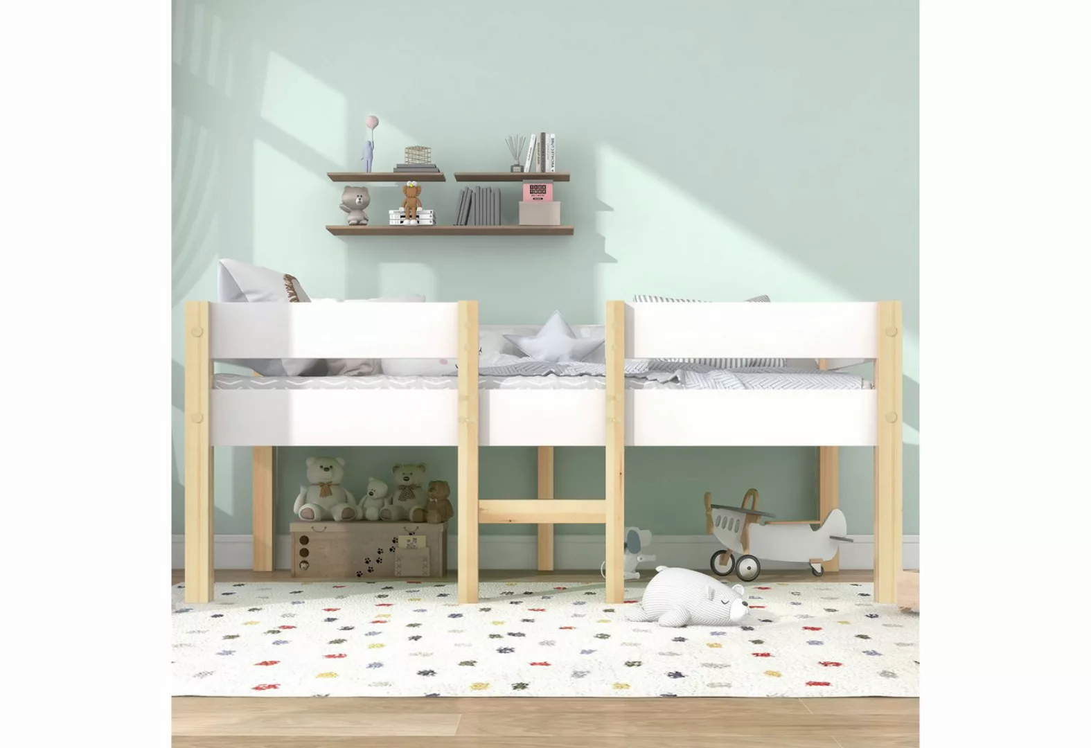 MODFU Kinderbett Kinder Bett Jugendbett Hausbett Kinderhaus Holzbett Massiv günstig online kaufen