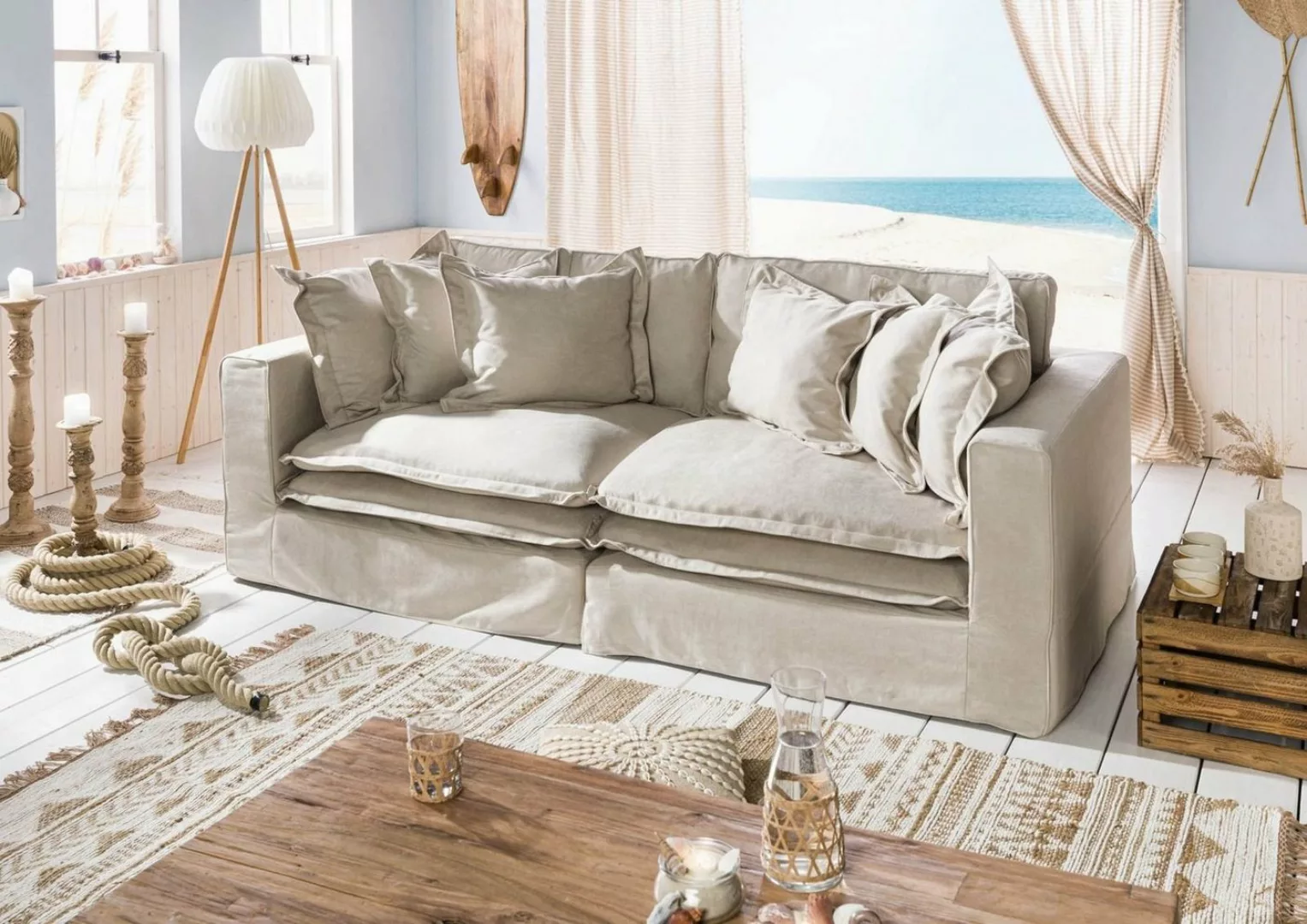 Massivmoebel24 Sofa Sofa 2-Sitzer 238x117x90 beige SYLT günstig online kaufen