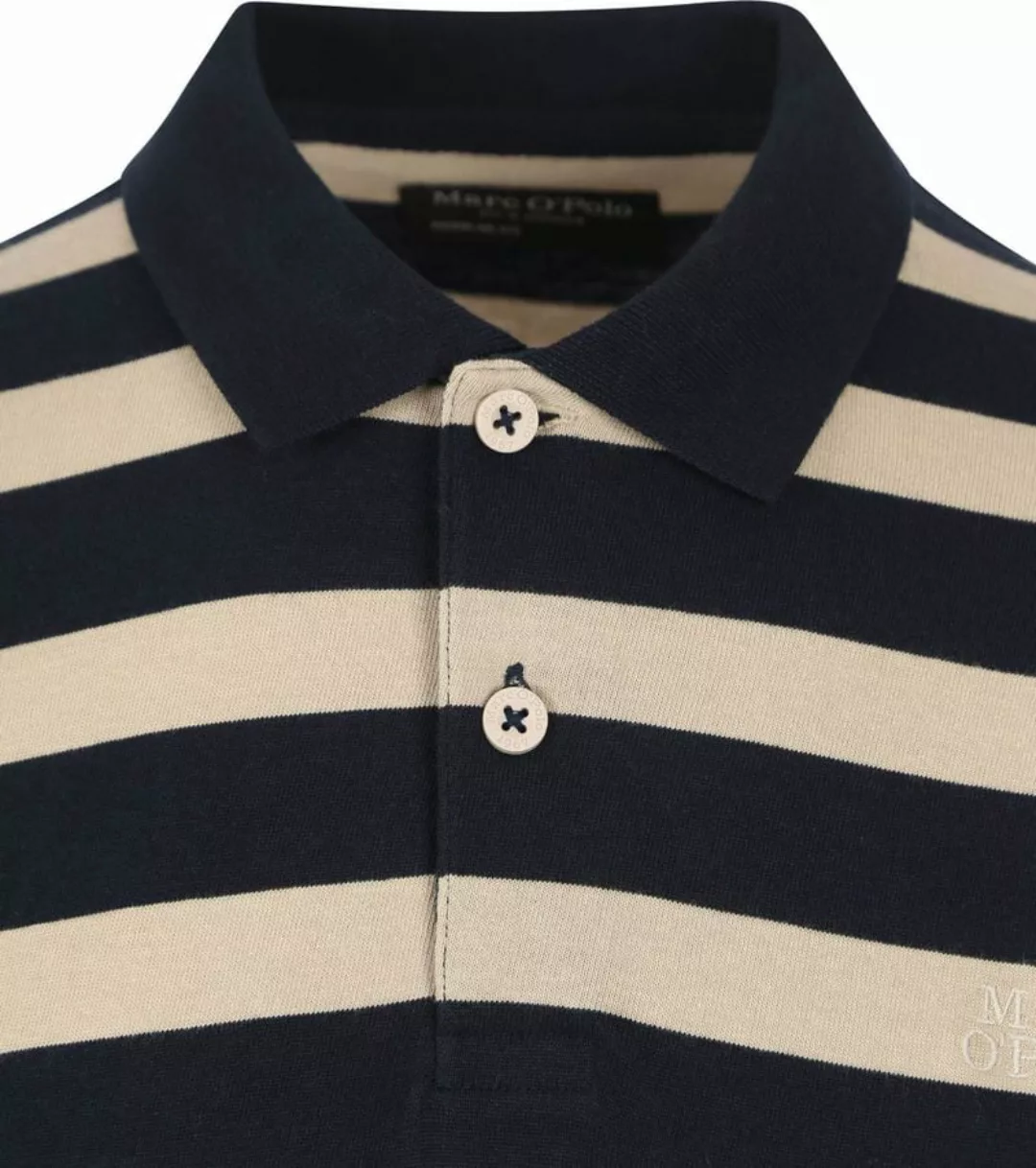 Marc O'Polo Langarm Polohemd Streifen Navy - Größe M günstig online kaufen