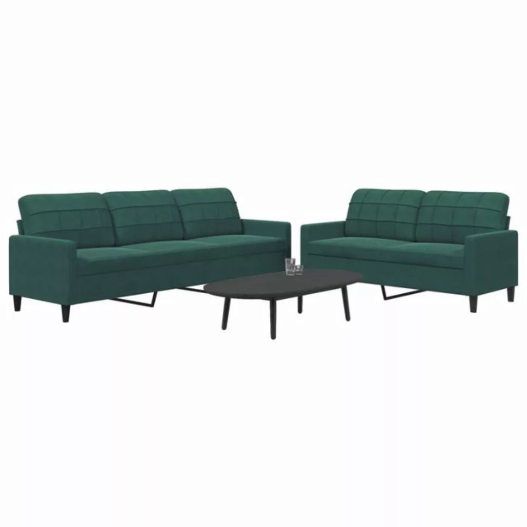 vidaXL Sofa, 2-tlg. Sofagarnitur mit Kissen Dunkelgrün Samt günstig online kaufen