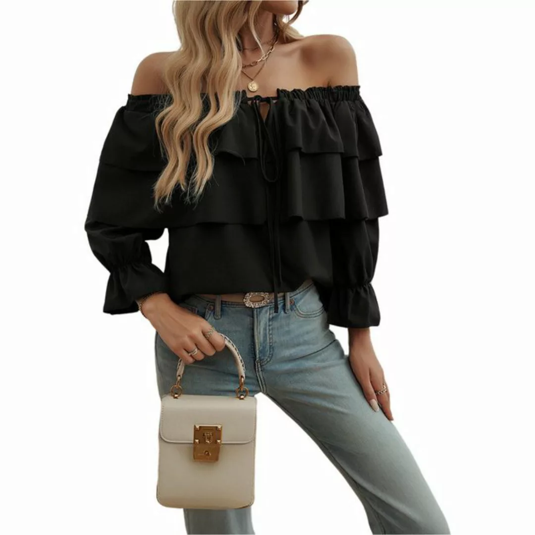 Zoclack Chiffonbluse Damen Schulterfrei Oberteile Elegant Rüschen Bluse Top günstig online kaufen