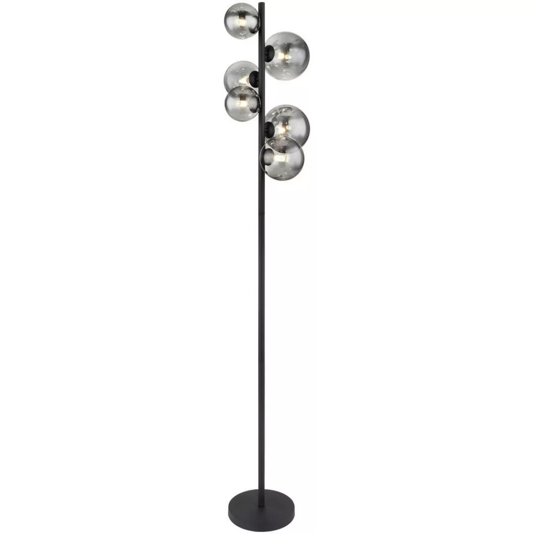 GLOBO Stehleuchte RIHA 56133-6S schwarz Metall Rauchglas H/D: ca. 155x28,5 günstig online kaufen