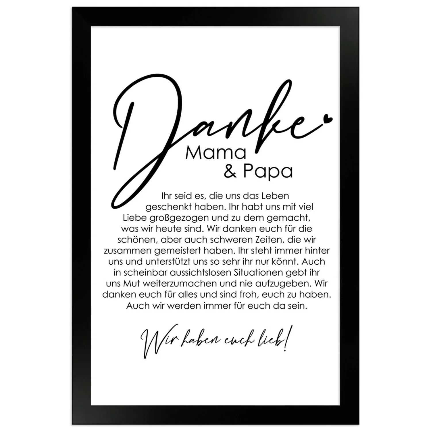 WANDStyle Gerahmtes Poster Danke Mama und Papa 20 x 30 cm Geschenkidee für günstig online kaufen