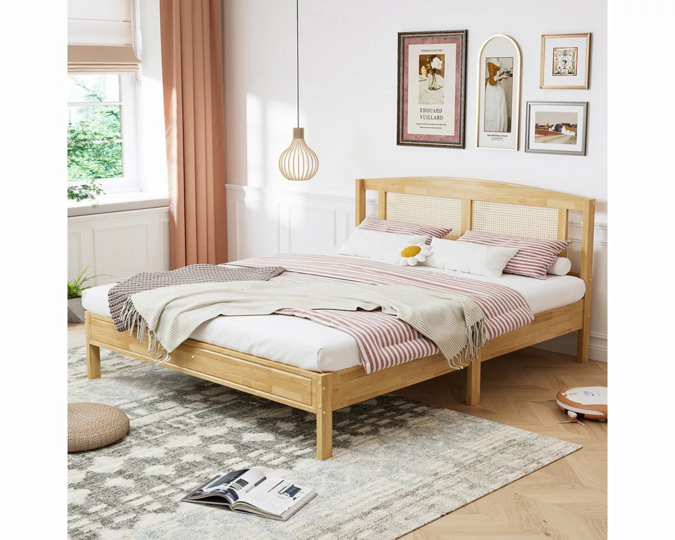 Rutaqian Holzbett Doppelbett, Rattanbett, Jugendbett Erwachsenenbett 160X20 günstig online kaufen