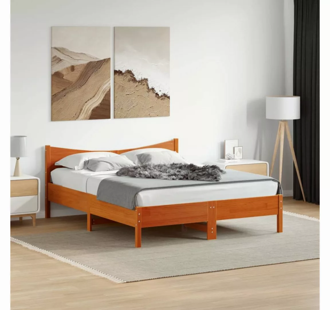 vidaXL Bett Massivholzbett ohne Matratze Wachsbraun 150x200 cm Kiefernholz günstig online kaufen