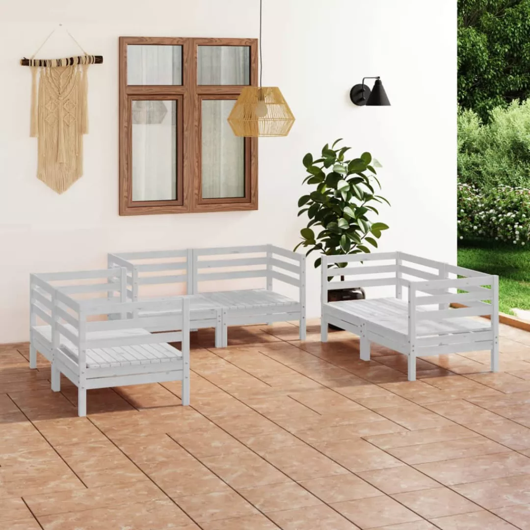 6-tlg. Garten-lounge-set Weiß Massivholz Kiefer günstig online kaufen