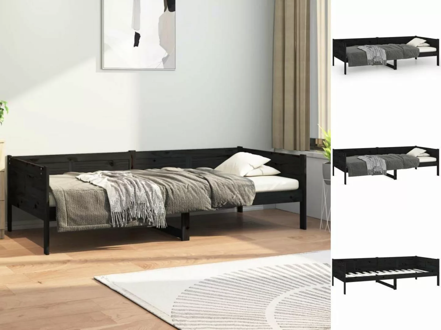 vidaXL Gästebett Tagesbett Gästebett Schwarz Massivholz Kiefer 90x190 cm Be günstig online kaufen