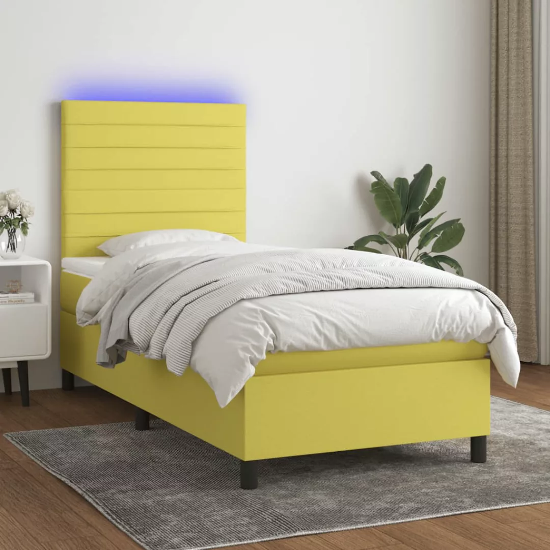 Vidaxl Boxspringbett Mit Matratze & Led Grün 100x200 Cm Stoff günstig online kaufen