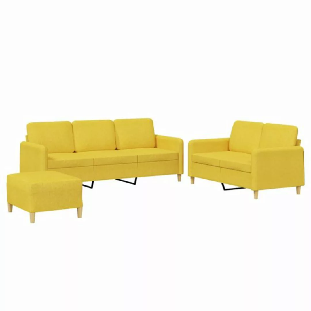 vidaXL Sofa, 3-tlg. Sofagarnitur mit Kissen Hellgelb Stoff günstig online kaufen