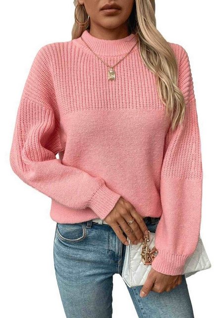 YRIIOMO Strickpullover Rosa in Größe L: Hochgeschlossener, entspannter, wei günstig online kaufen