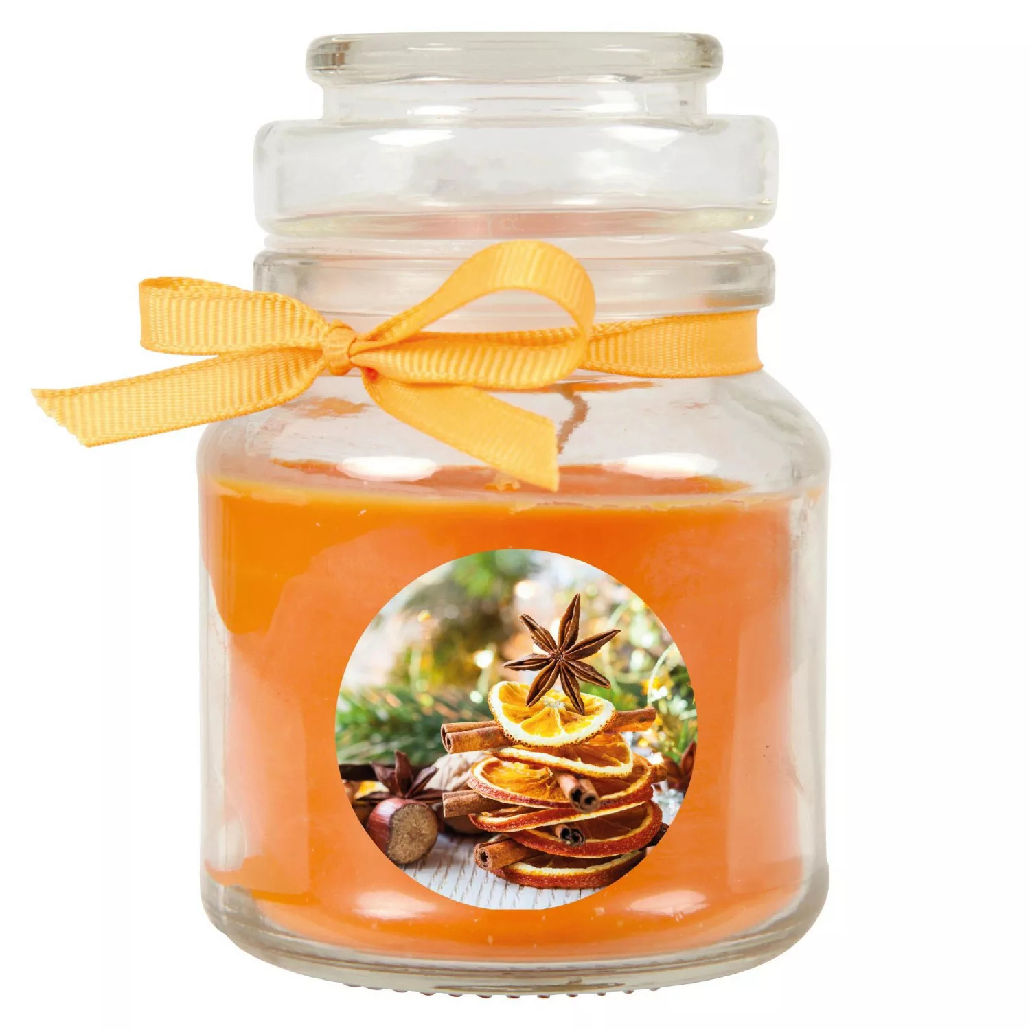 HS Candle Duftkerze & Glas Weihnachten Orange Bonbon 30h günstig online kaufen