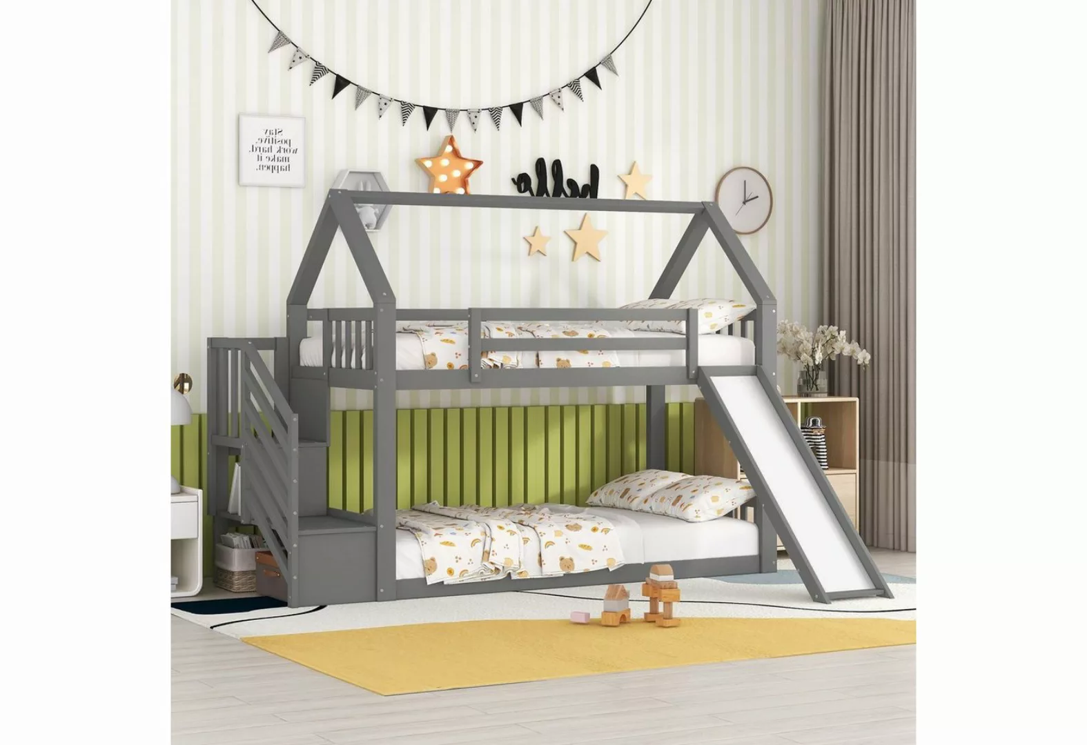 WISHDOR Bett Etagenbett Hausbett Kinderbett Jugendliche 90x200cm (mit Staur günstig online kaufen