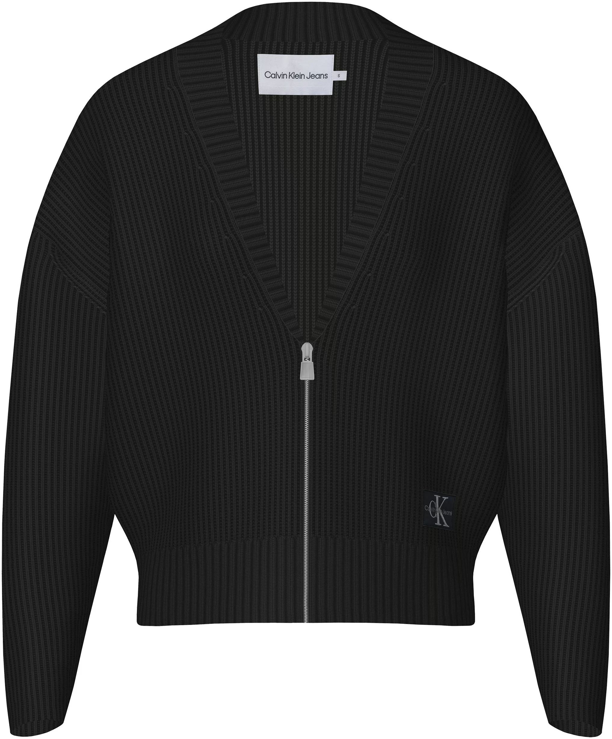 Calvin Klein Jeans Strickjacke "WOVEN LABEL ZIPPED CARDIGAN" günstig online kaufen