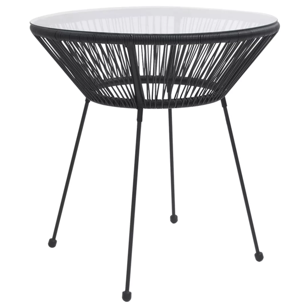 Garten-esstisch Schwarz Ø70x74 Cm Rattan Und Glas günstig online kaufen