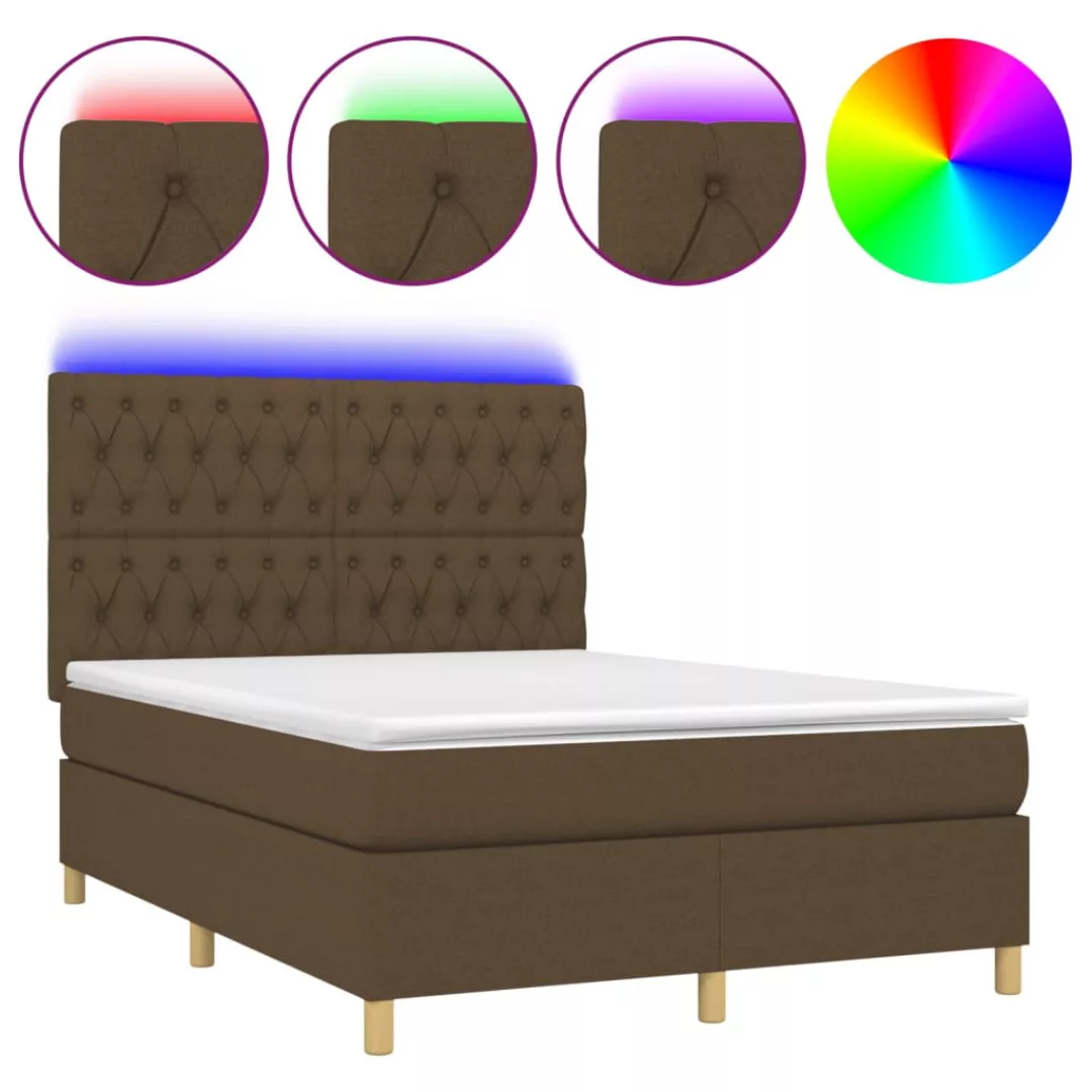 Vidaxl Boxspringbett Mit Matratze & Led Dunkelbraun 140x200 Cm Stoff günstig online kaufen