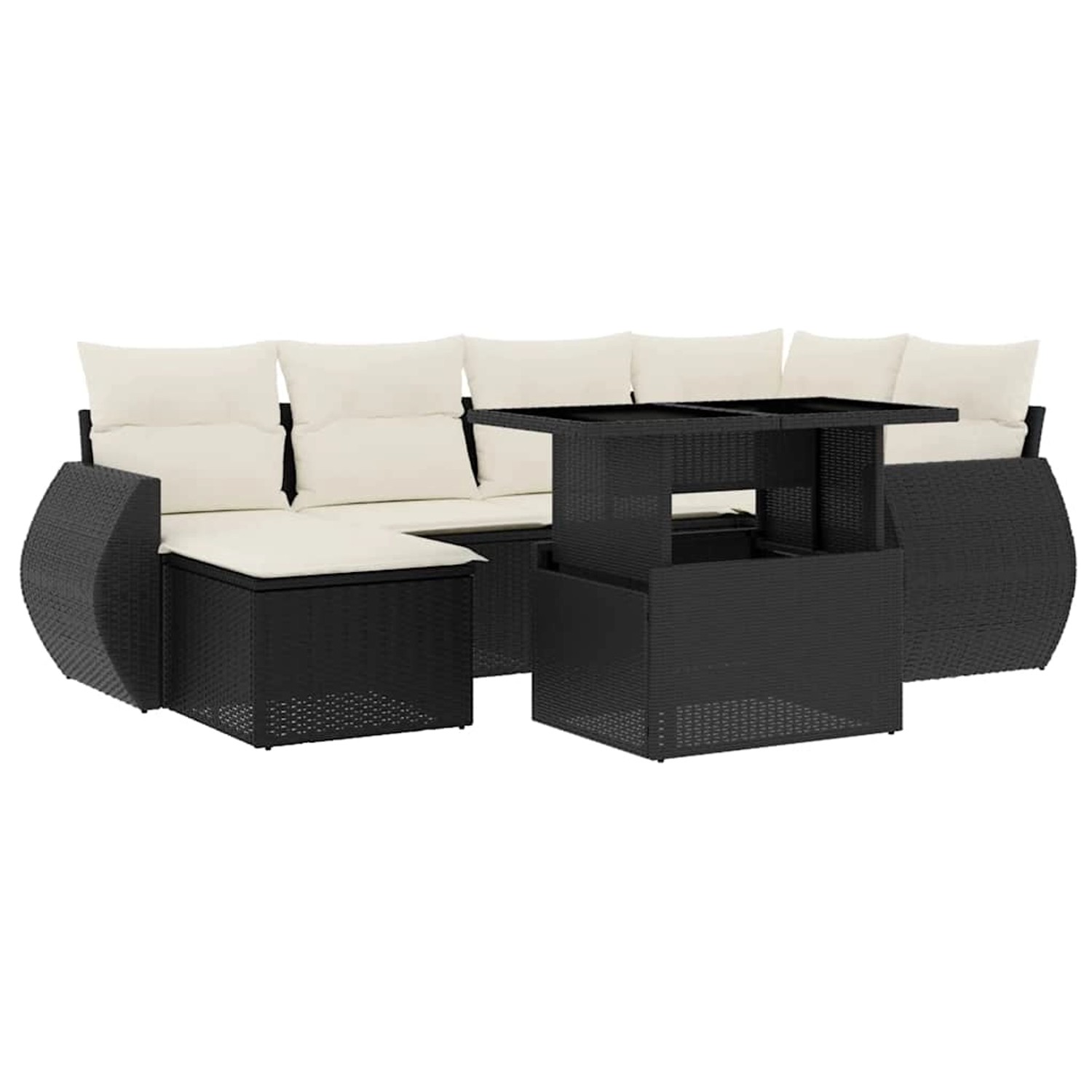 vidaXL 7-Tlg Garten-Sofagarnitur mit Kissen Schwarz Poly Rattan 3268676 günstig online kaufen